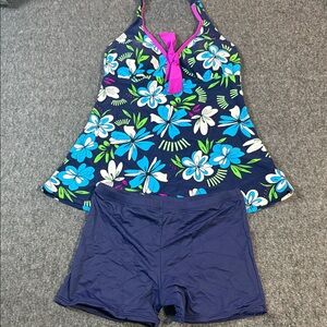 Floral Kids Swim Set - Blue and Pink